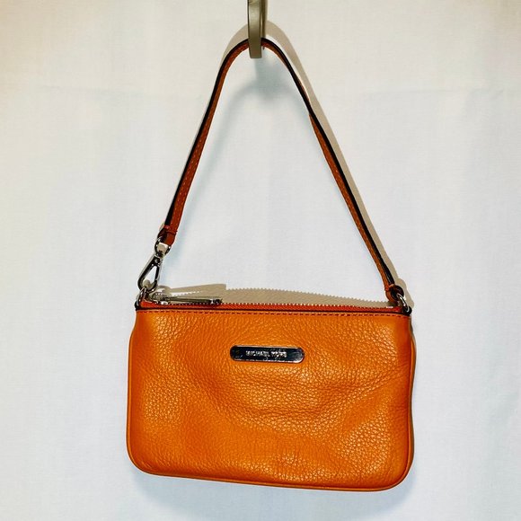 MK Michael Kors Orange Convertible Wristlet Top Handle Purse Silver Hardware EUC - Picture 4 of 16